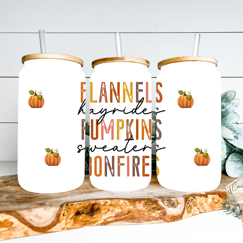 Flannels and Bonfires Glass Can Tumbler