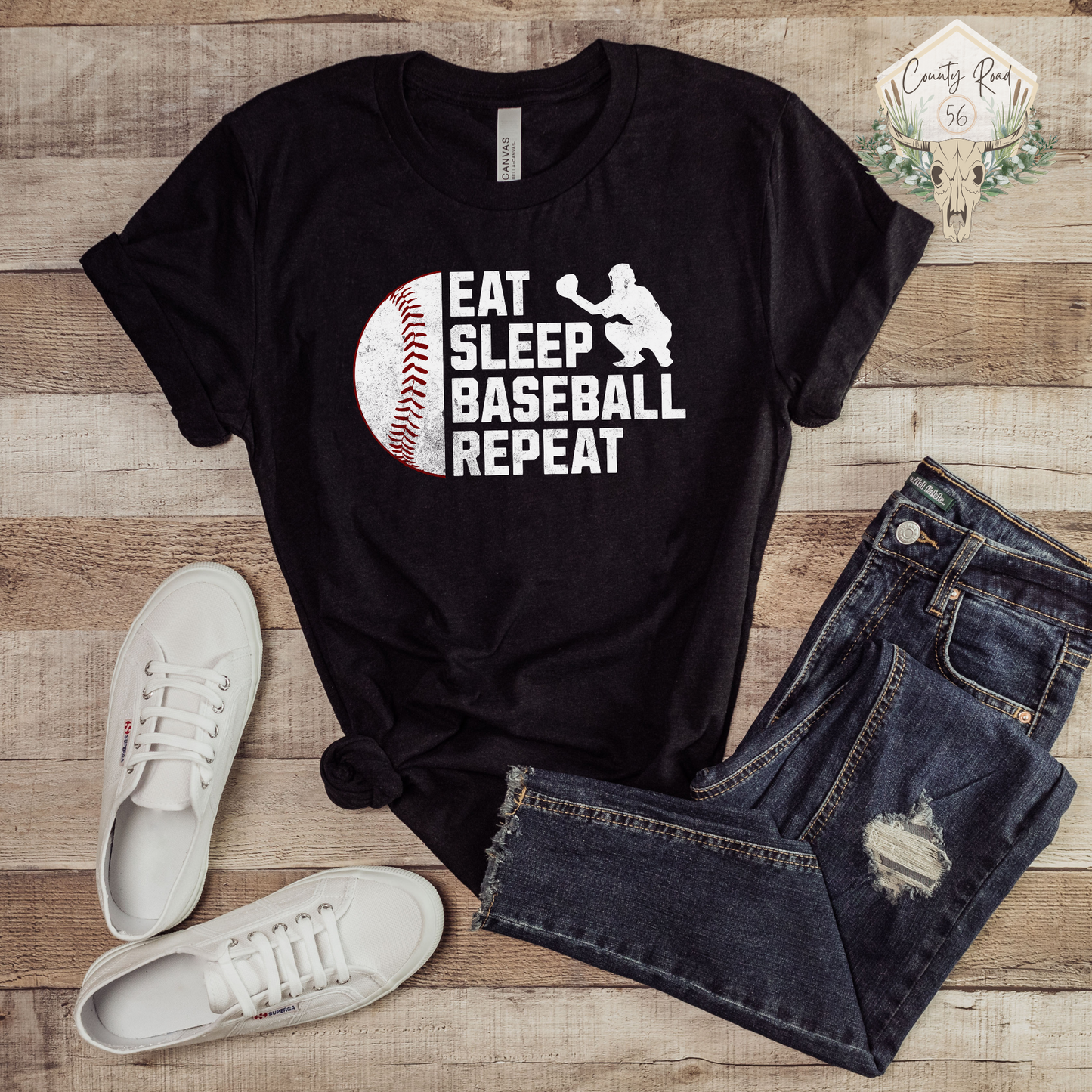 Eat Sleep Baseball Repeat (White/Black)