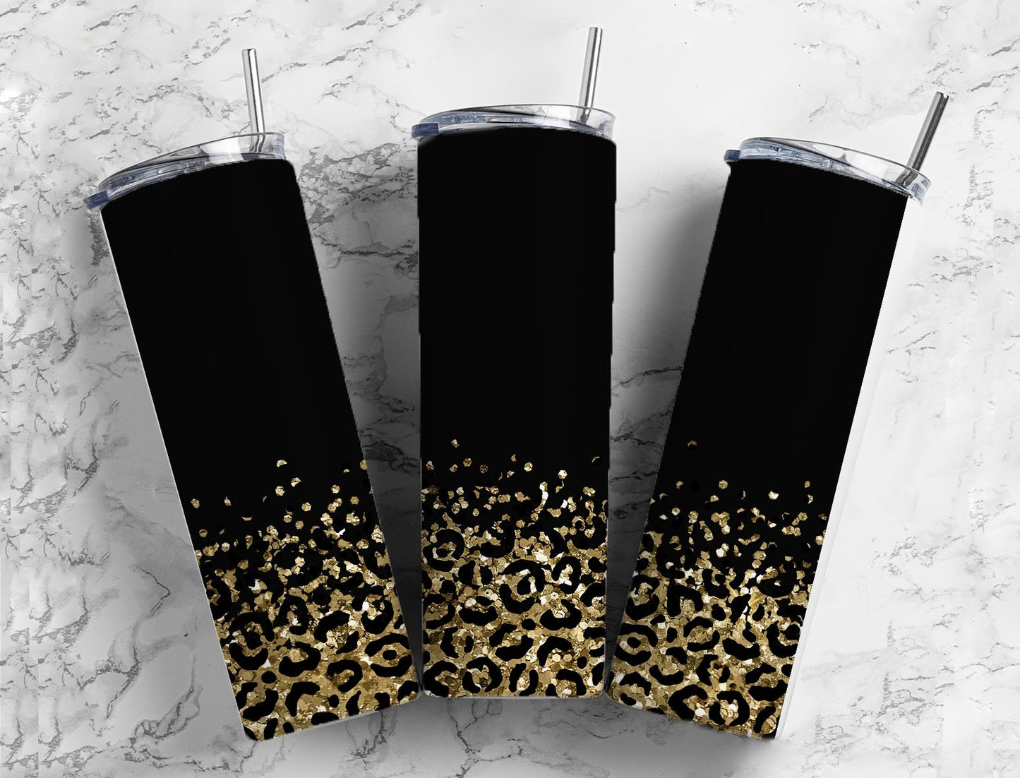 Matte Black and Gold Leopard Tumbler