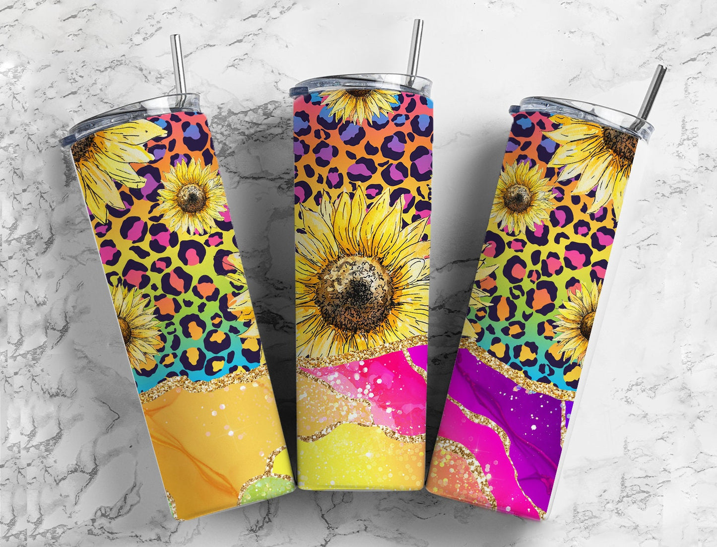 Sunflower Rainbow Leopard Tumbler