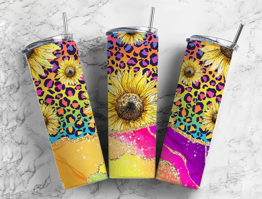 Sunflower Rainbow Leopard Tumbler
