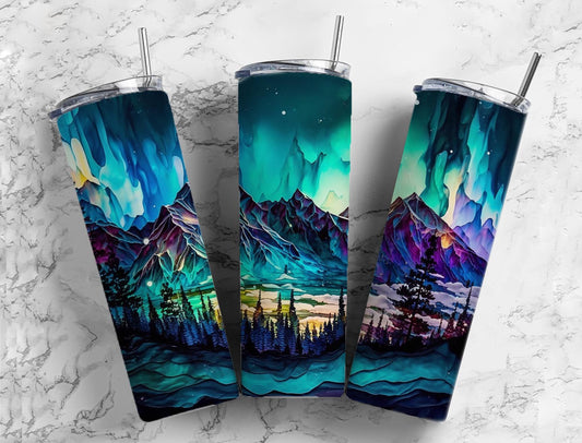 Alcohol Ink Mountain Landscape Tumbler