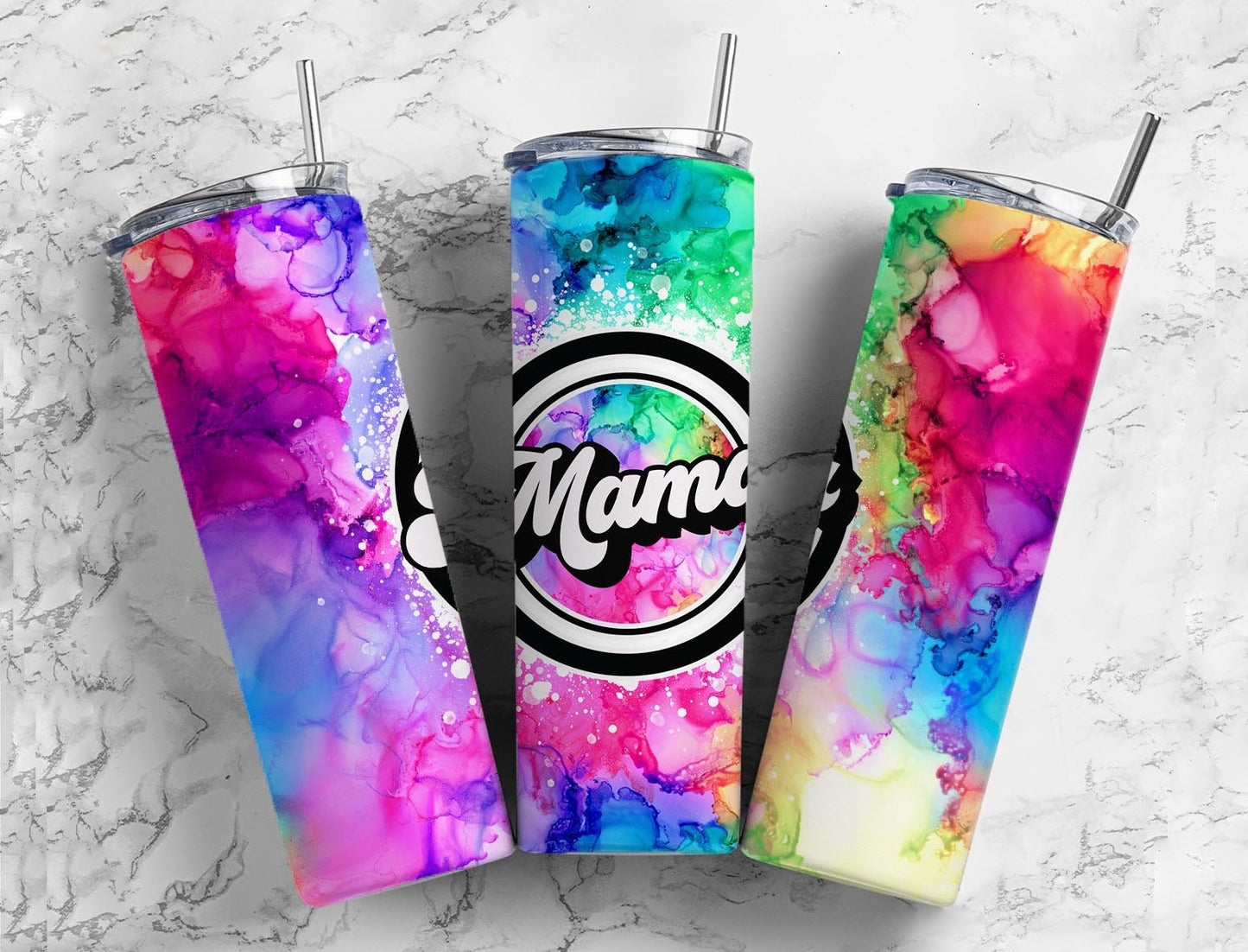 Alcohol Ink Rainbow Retro Mama Tumbler