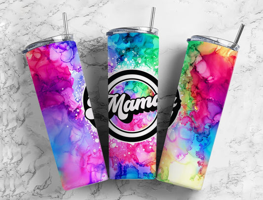 Alcohol Ink Rainbow Retro Mama Tumbler