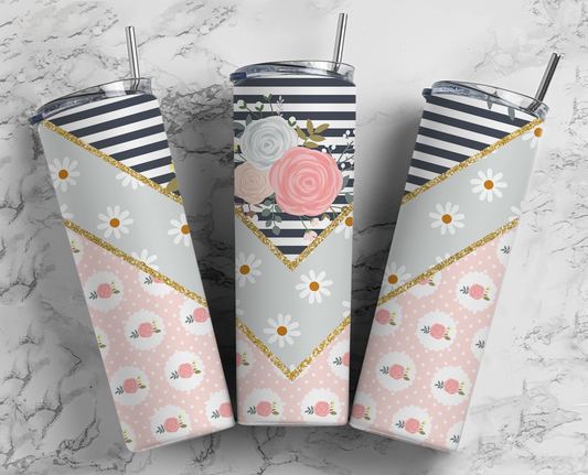 Abstract Floral Stripes Tumbler