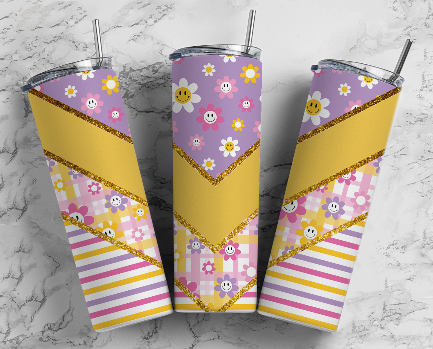 Yellow and Purple Abstract Daisy Tumbler