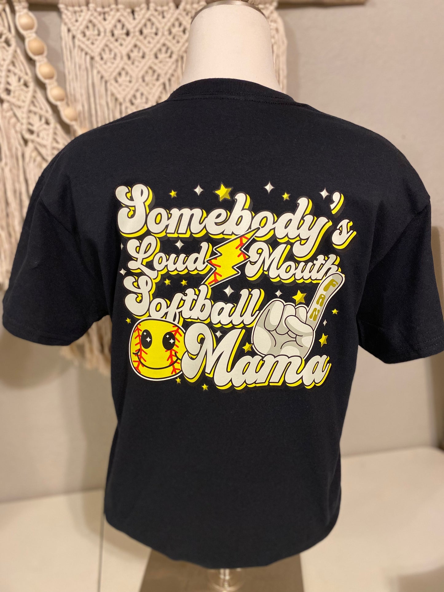 Retro Somebody’s Loud Mouth Softball Mama Double Sided
