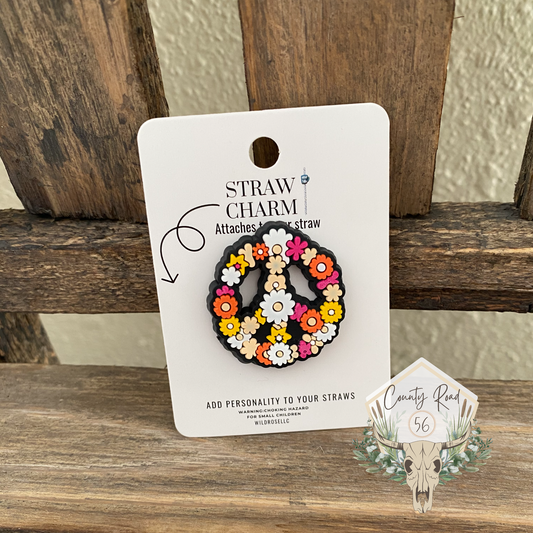 Floral Peace Sign Straw Charm