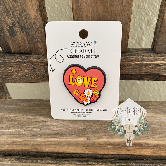 Heart Floral Love Straw Charm