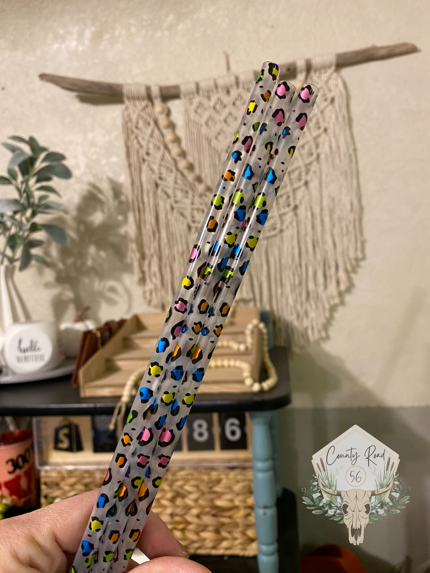 Colorful Leopard Print Reusable Tumbler Straw
