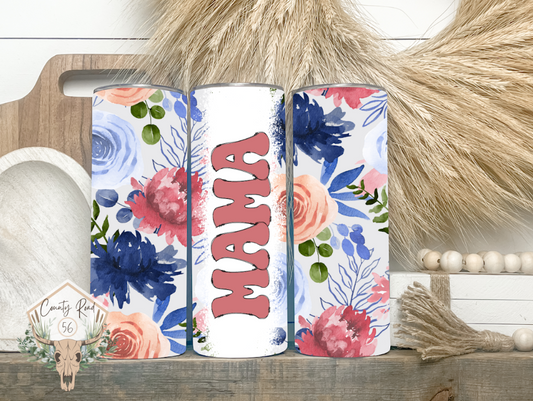 Mama Pink and Blue Floral Tumbler