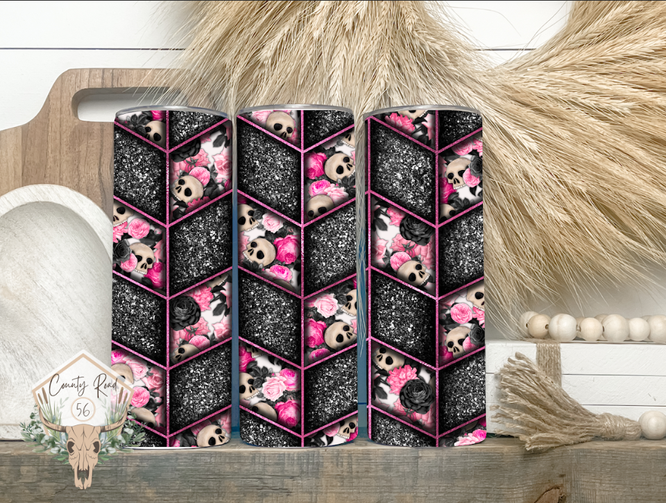 Skulls and Pink Roses Tumbler