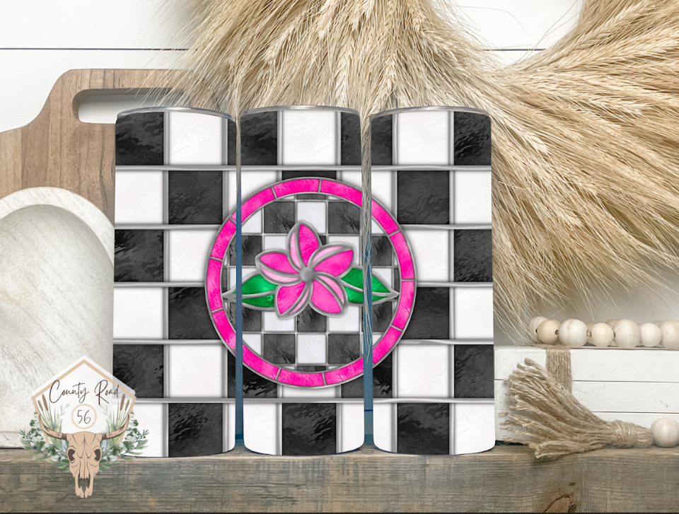 Stained Glass Pink Flower Tumbler