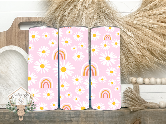 Boho Pink and Floral Rainbows Tumbler