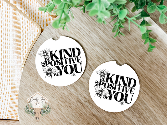 Be Kind Be Positive Be You Ceramic Car Coaster Set