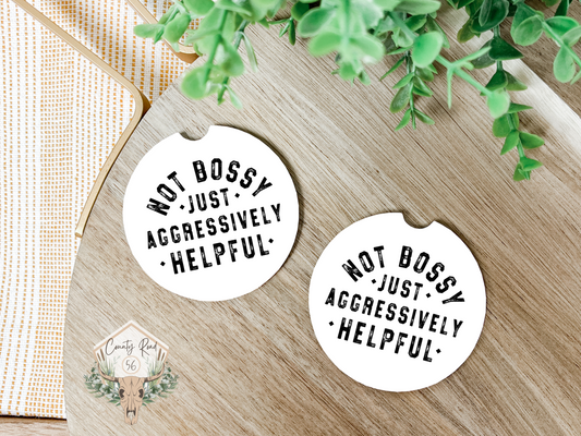 Not Bossy Just Aggressively Helpful Ceramic Car Coaster Set