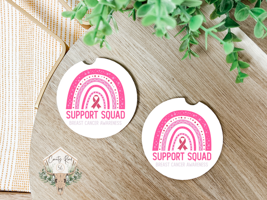 Breast Cancer Support Squad Ceramic Car Coaster Set