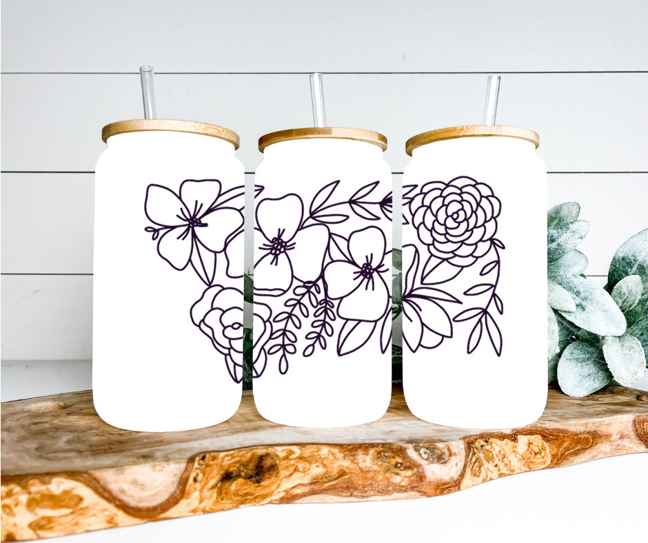 Montana Floral Shape Glass Can Tumbler