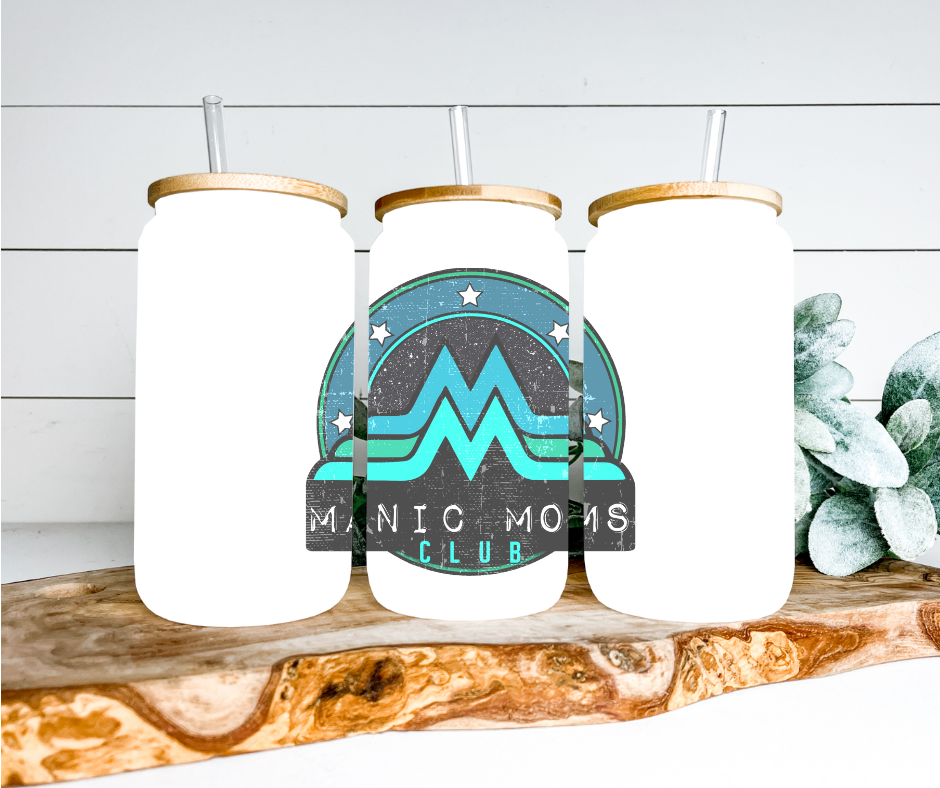 Manic Moms Club Glass Can Tumbler