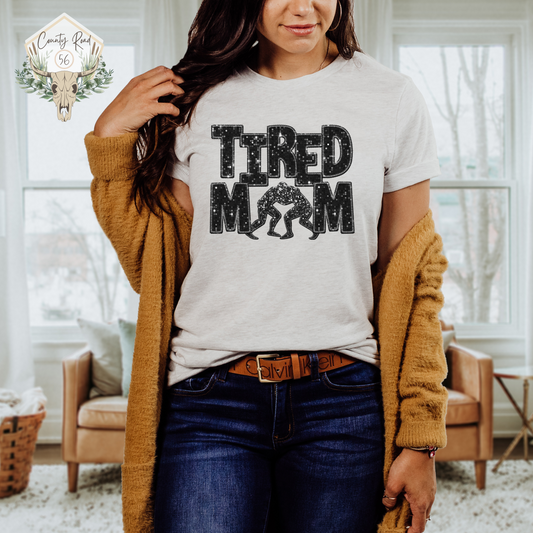 Tired Wrestling Mom FAUX SEQUIN