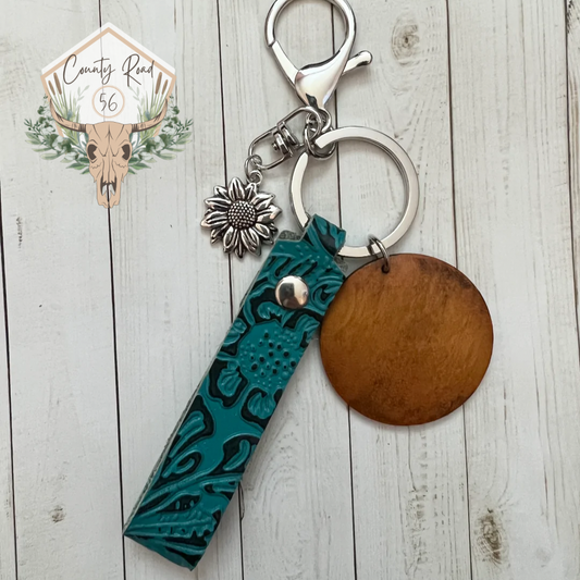 Blue Embossed Leather Keychain